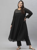Sztori Plus Size Ethnic Motif Foil Printed Straight Georgette Kurta with Trousers