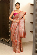 Joban Fashion Blue & Orange Saree Kataan Ikkat