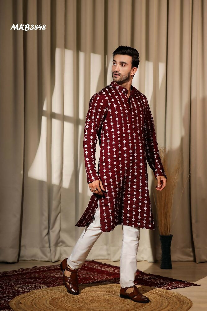 Maroon Viscose Designer Embroidery Work Kurta Set - Mahotsav