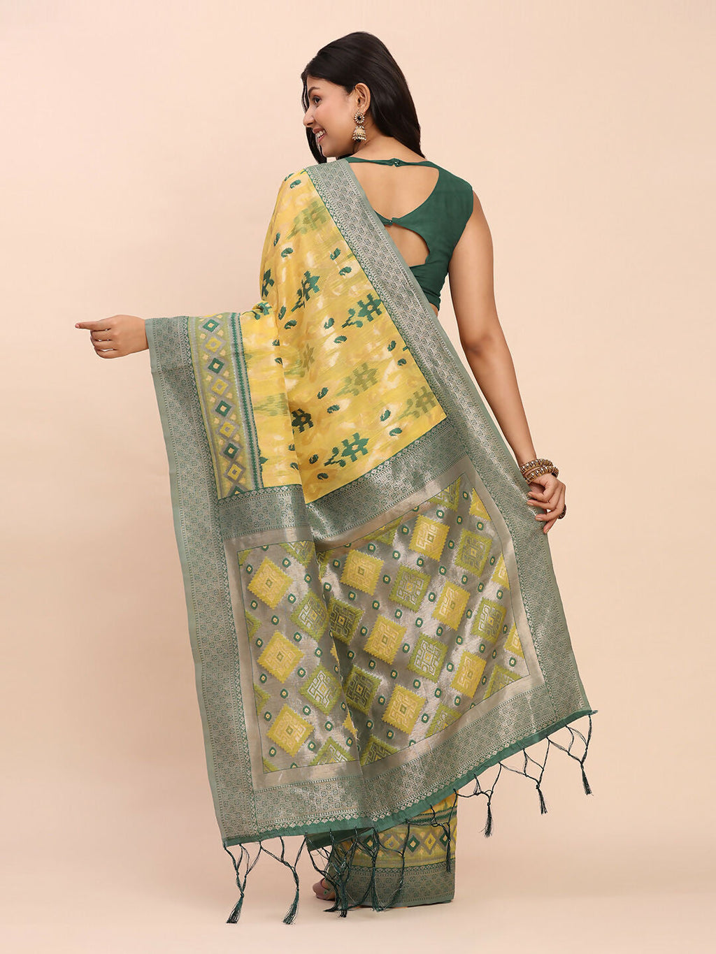 Shree Shyam Fashion Linen Cotton Yellow Saree