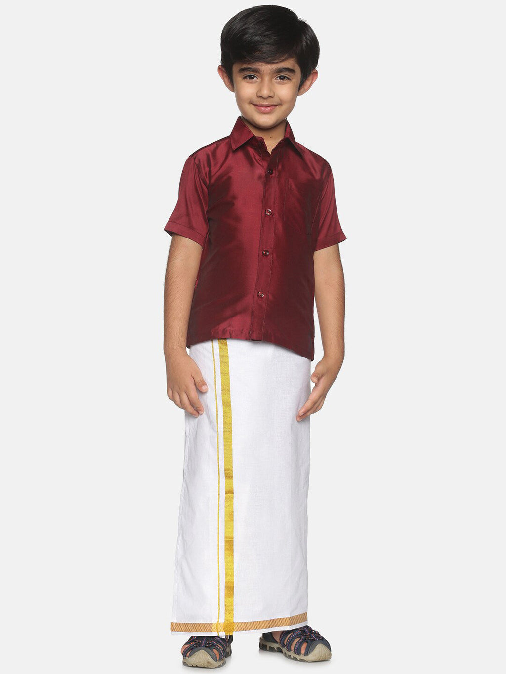 Sethukrishna Boys Maroon Shirt And Veshti Set