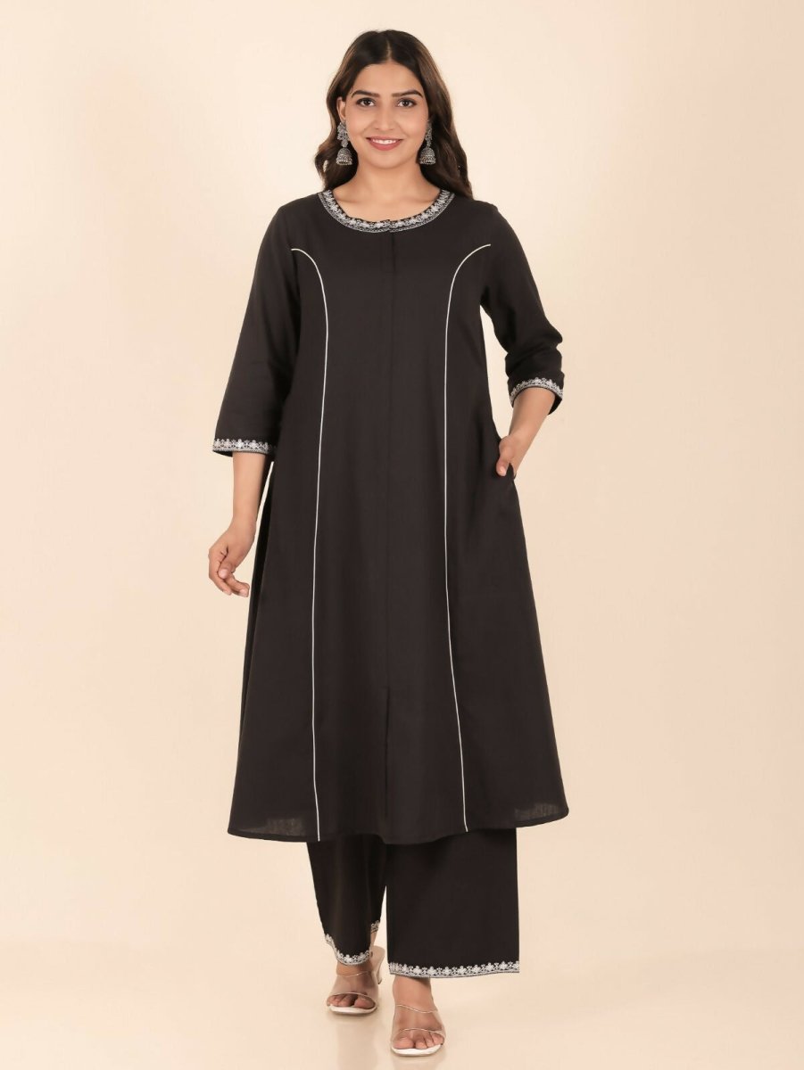 Aramya A-line Linen Cotton Solid Women's Kurta - Black