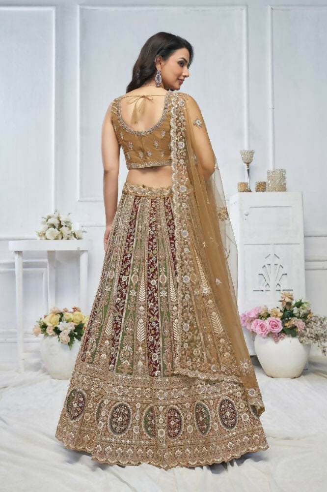 Kesar Fab Golden Net Embroidered Lehenga