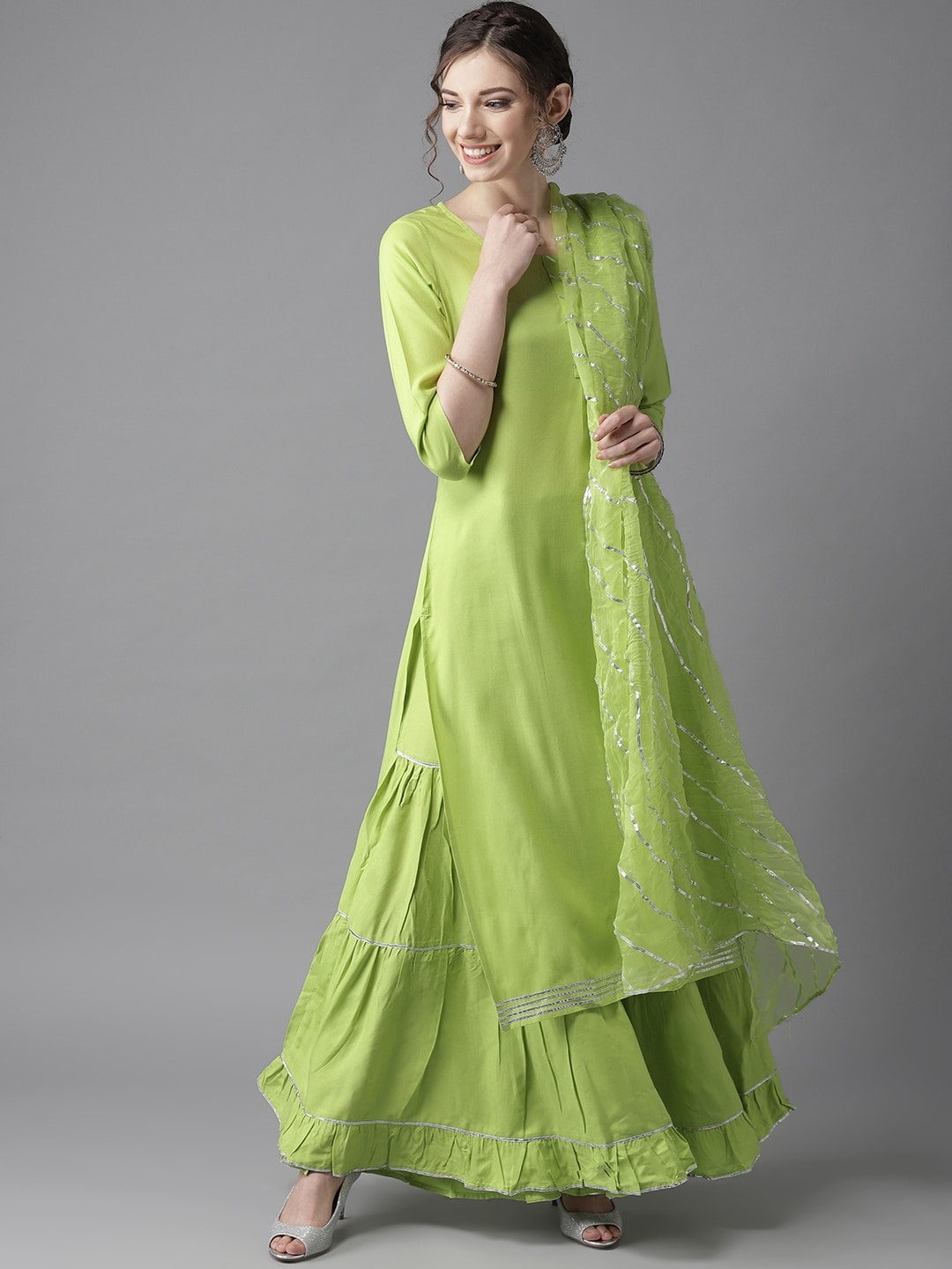 HERE&NOW Zesty Lime Green Gota Patti Kurta Set
