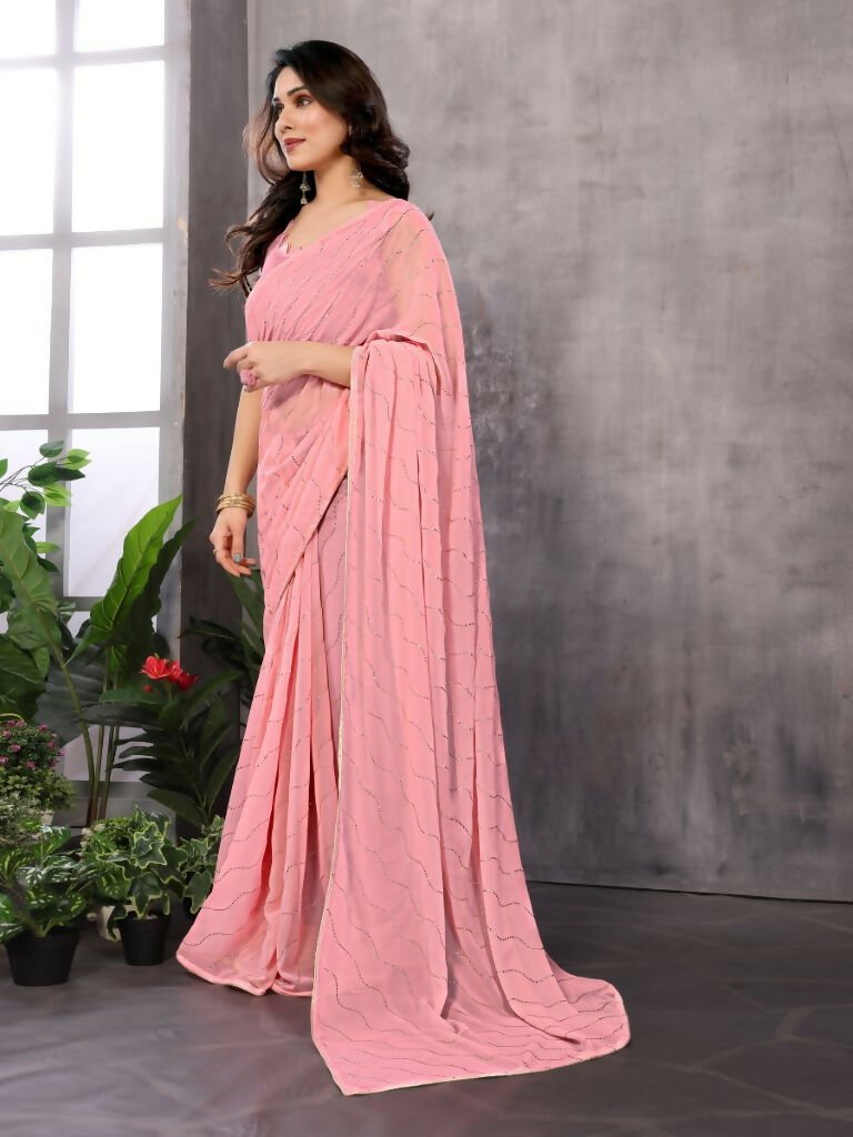 Aafreen Partywear Designer Pink Georgette Fancy Saree
