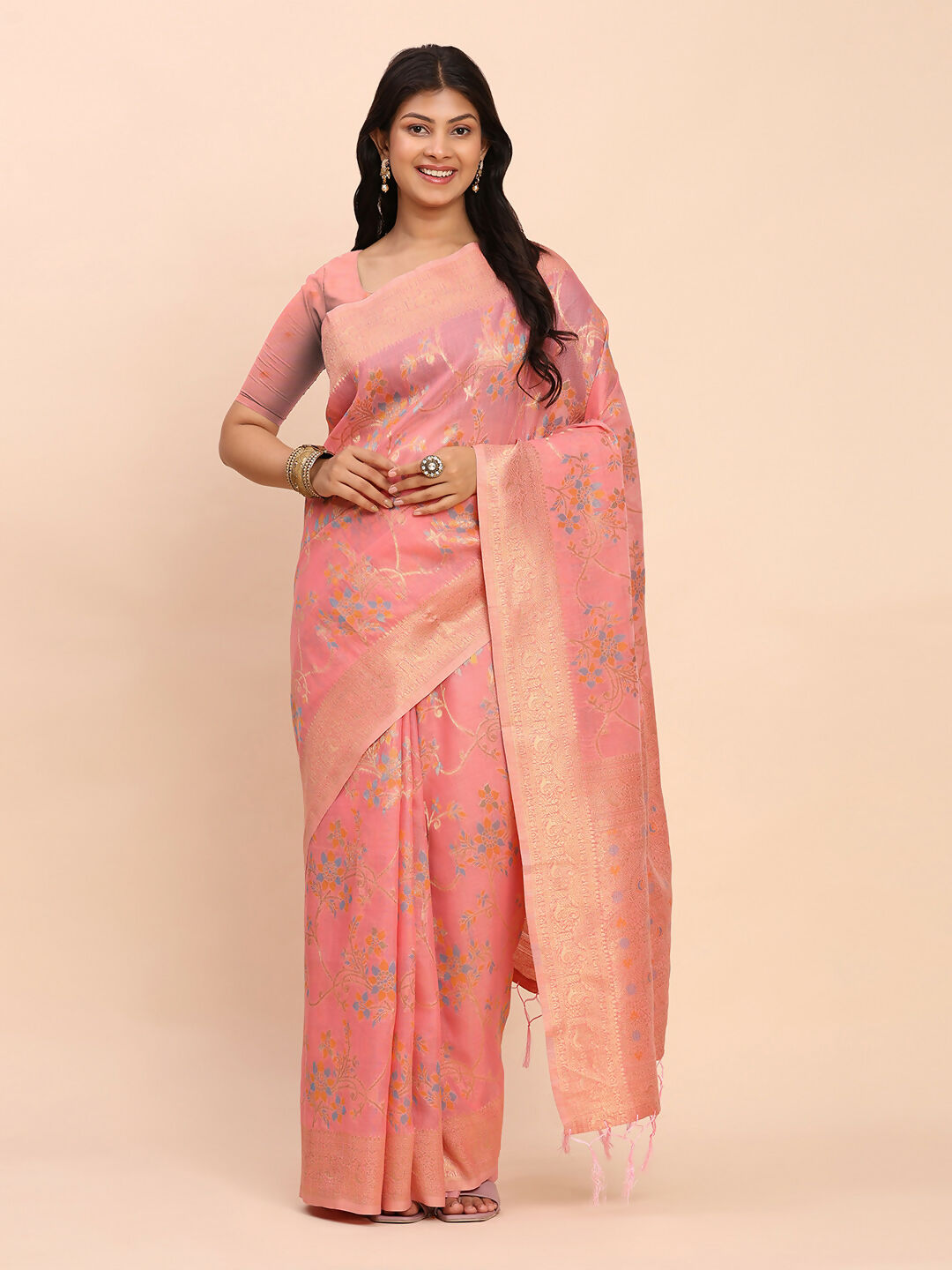 Shree Shyam Fashion Linen Cotton Peach Saree