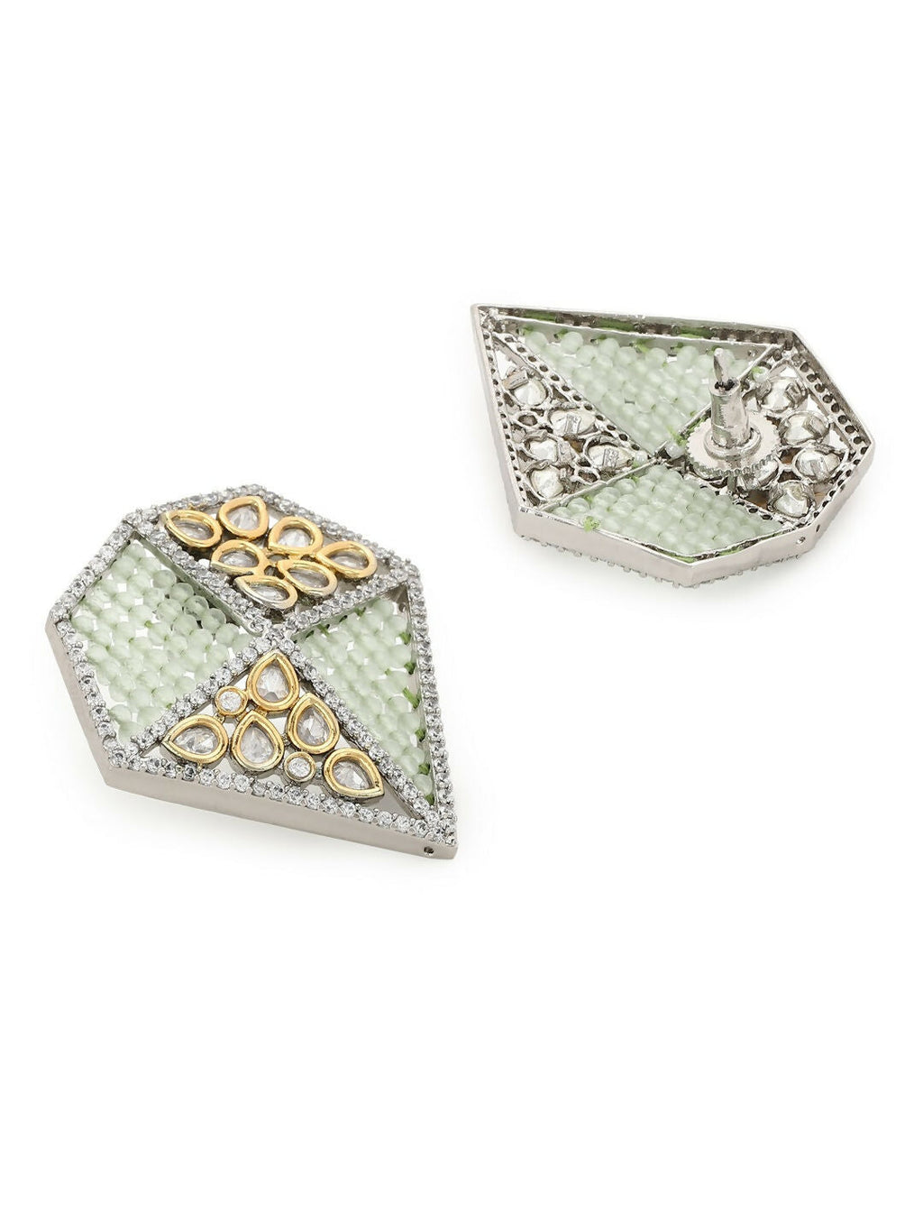Kundan and Beaded Onyx Earrings in Green- Ruby Raang