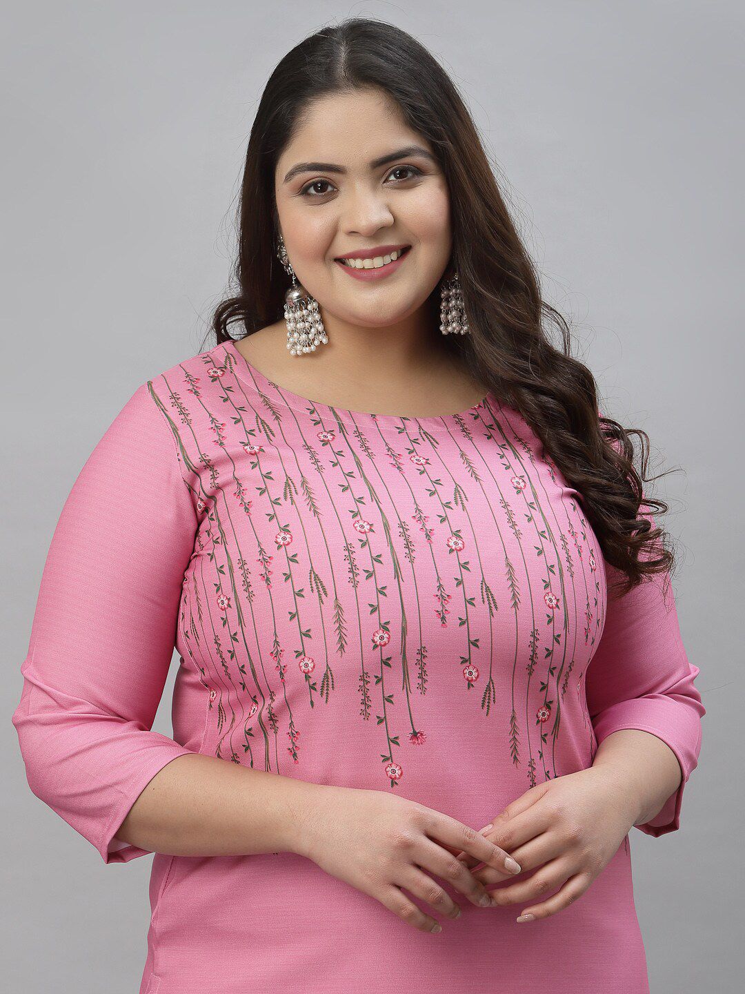 Sztori Plus Size Floral Printed Kurta With Trousers
