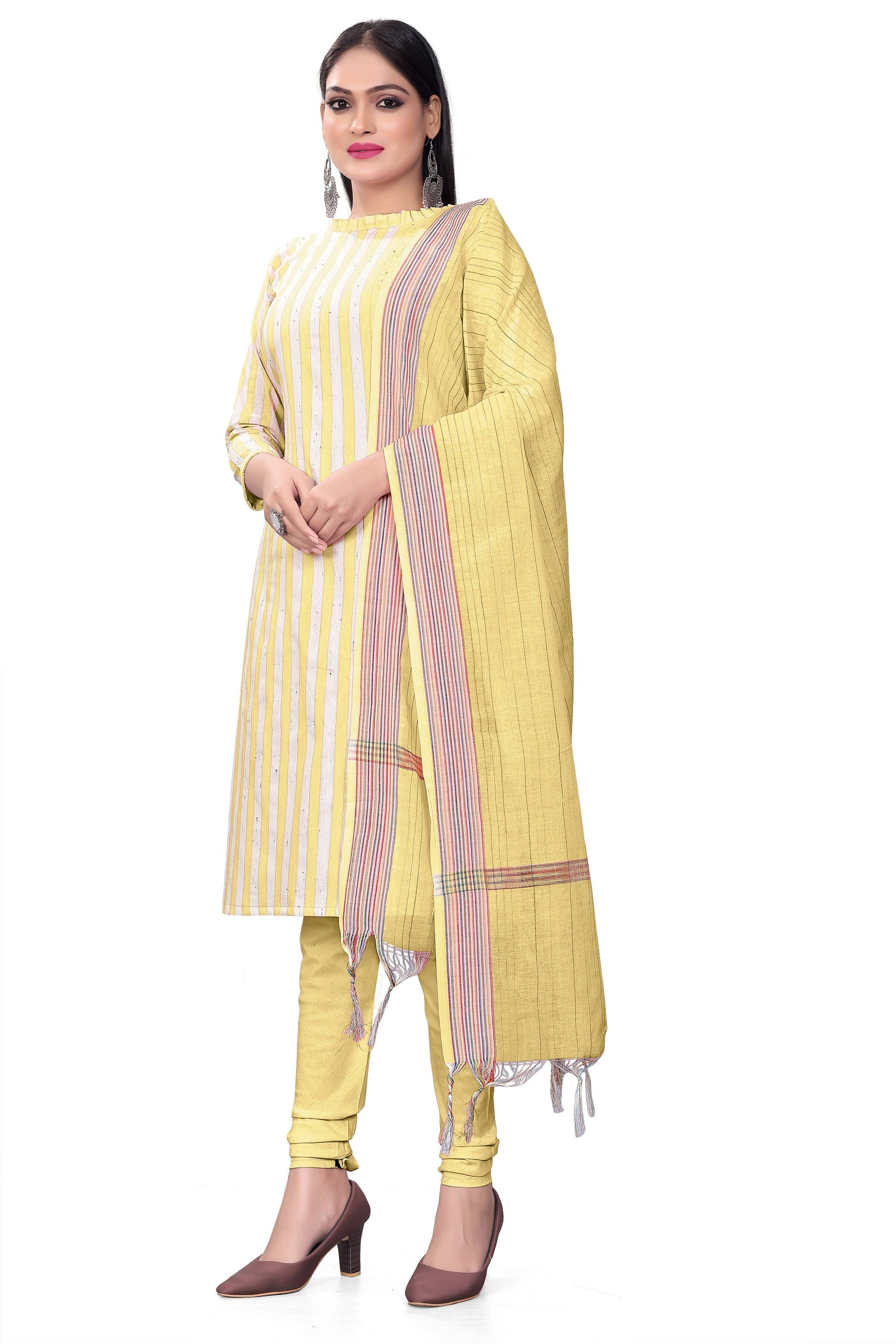 Yellow Cotton Jacquard Woven Unstitched Dress Material - Amara