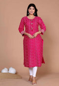 Miravan Women's Embroidered Pink Bandhani Pakistani Straight Kurti