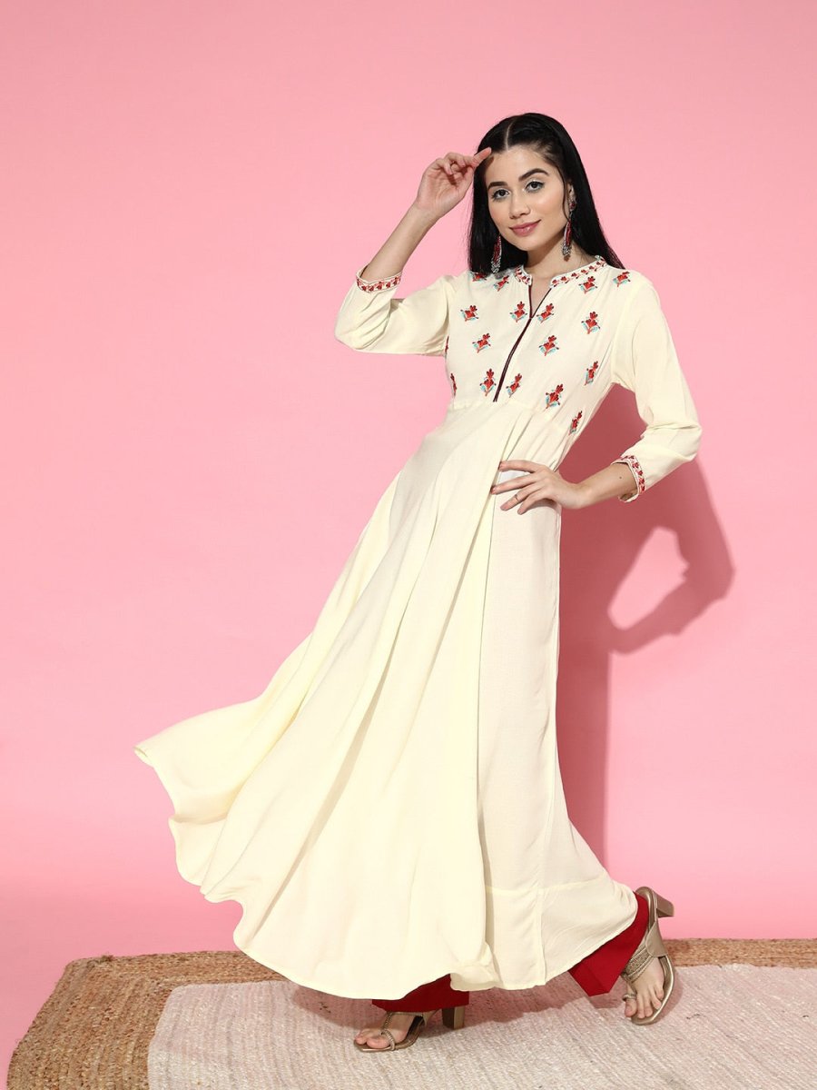 All About You Women Grey Ethnic Motifs Embroidered Tiering Anarkali Kurta