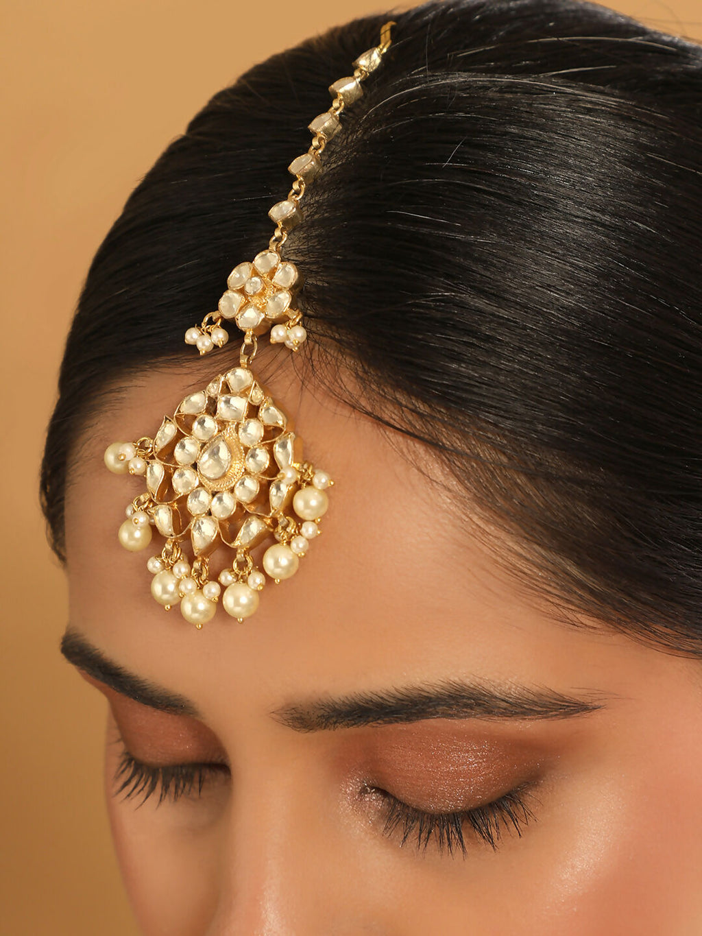 Nuyug 22K Gold-Plated Kundan Studded Maang Tikka Head Jewellery