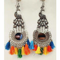 MS Fashion India Peacock Design Mirror Chandbali Silk Thread Party Wear Earrings