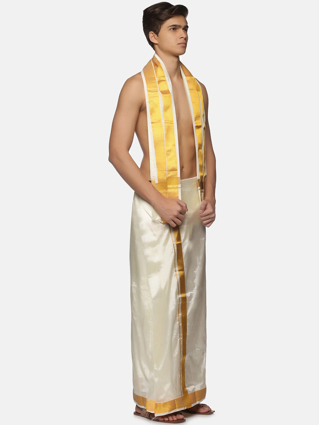 Sethukrishna Men Cream-Coloured Solid Dhoti