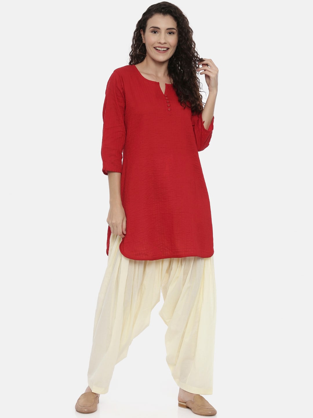 Souchii Cream-Coloured Solid Loose-Fit Patiala