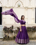 Lorenvalley Purple Pure Chanderi Plain With Zari Weaving Work Border Lehenga Choli