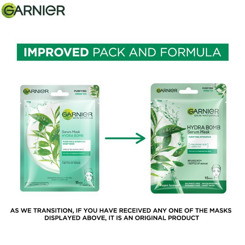 Garnier Skin Naturals Hydra Bomb Green Tea Face Serum Sheet Mask