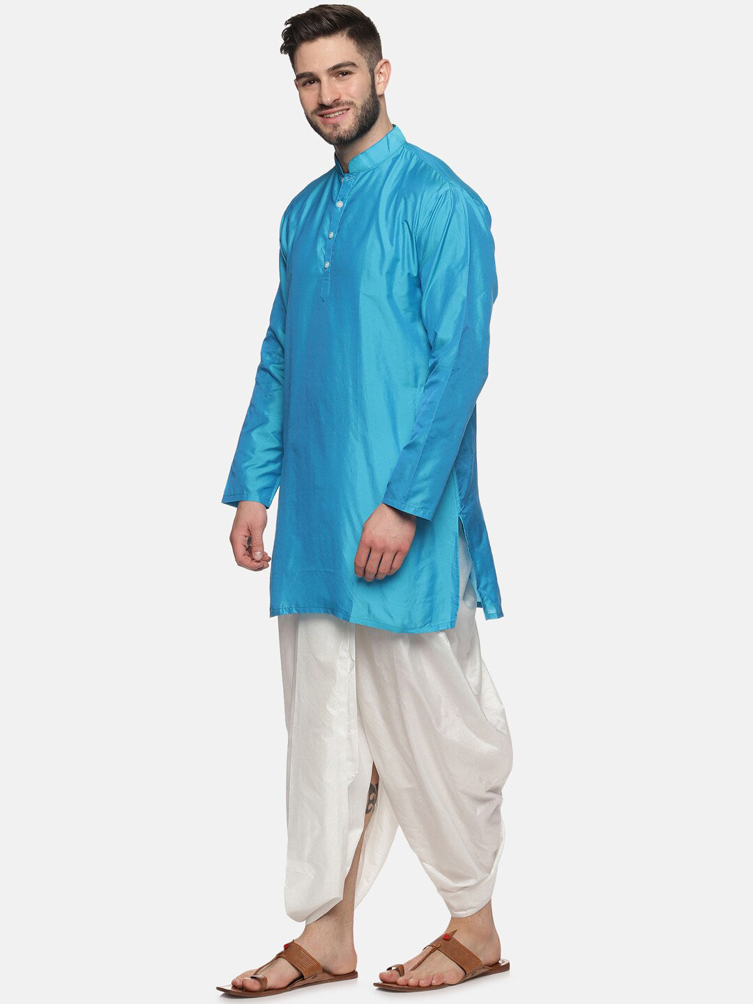 Sethukrishna Men Turquoise Blue Angrakha Kurta with Salwar
