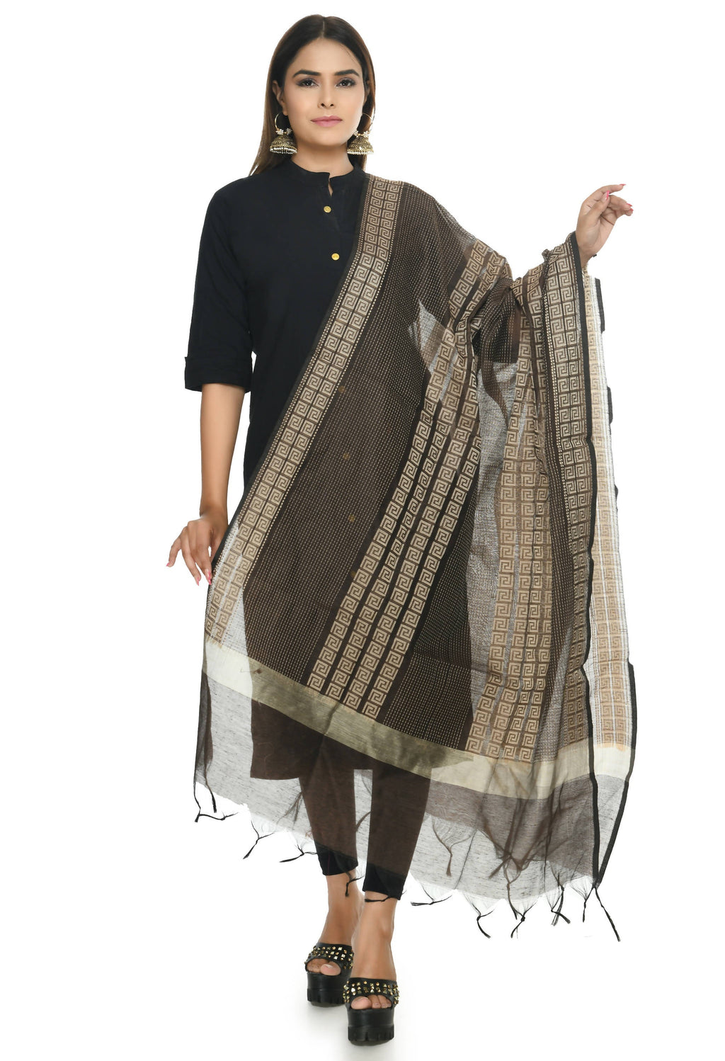 Mominos Fashion Moeza Handloom Cotton Brown Dupatta