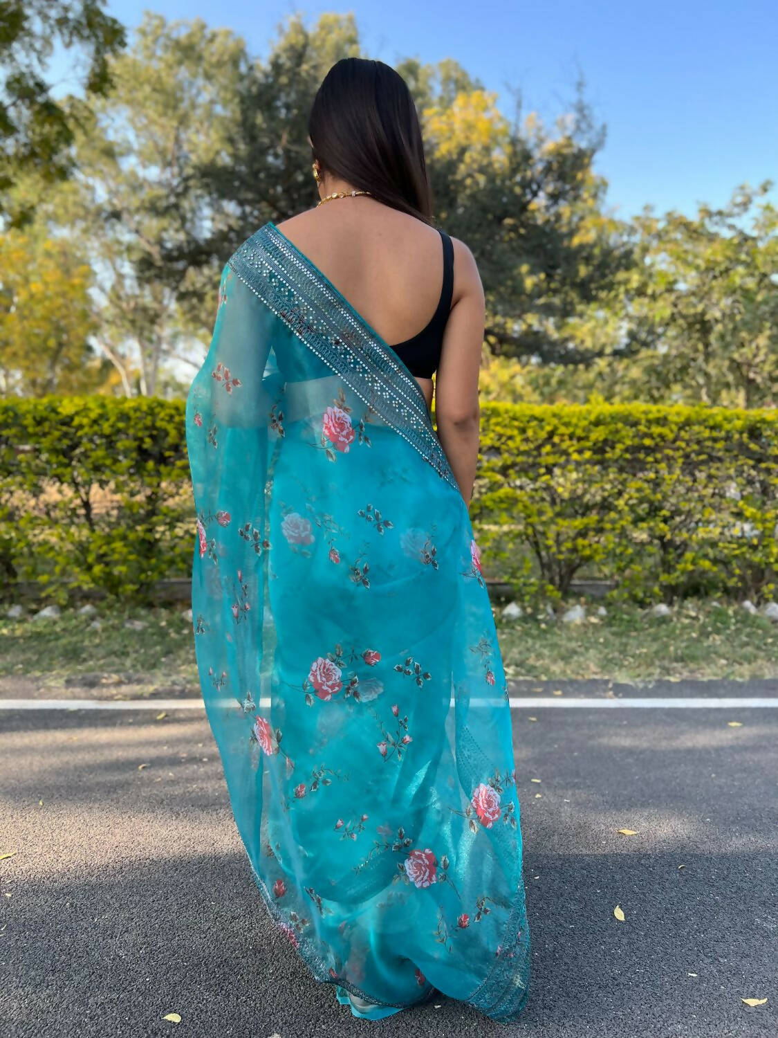 Vamsee Sky Blue Organza Saree