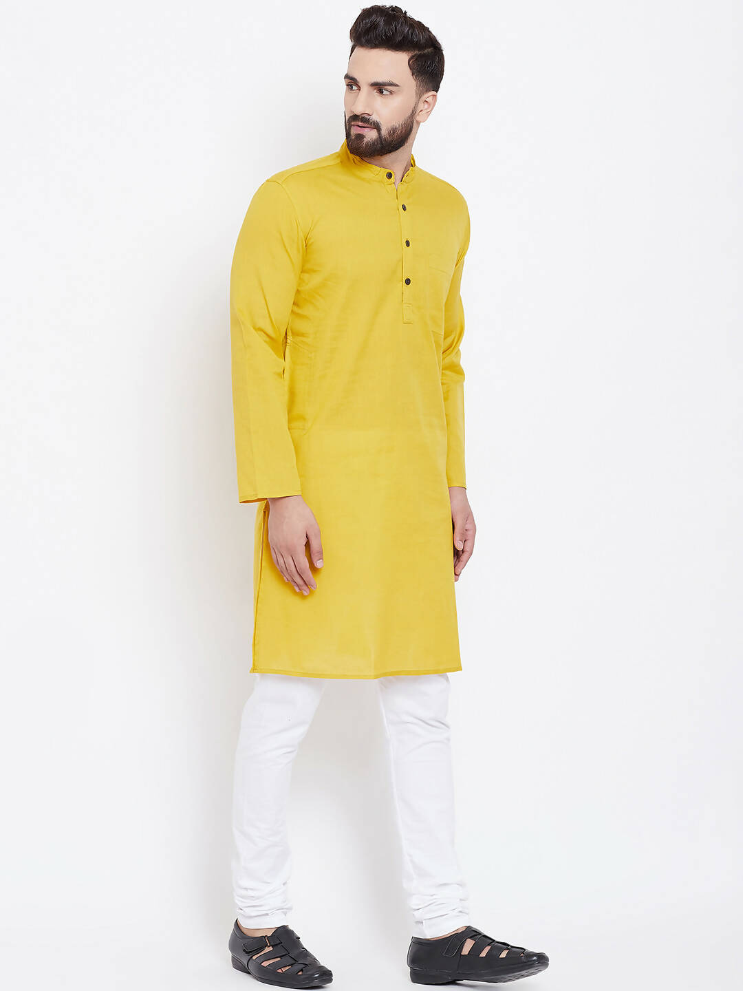 Even Apparels Yellow Men's Pure Cotton Kurta With Band Collar