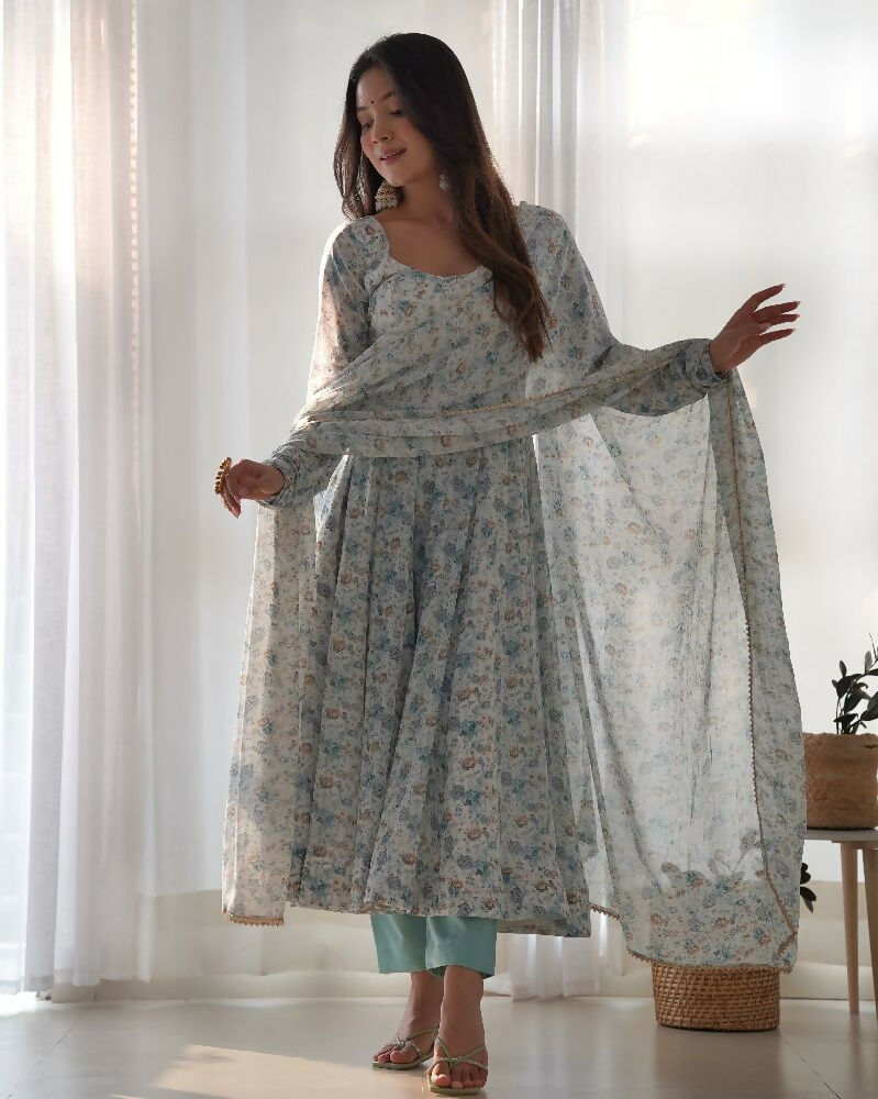 Joban Fashion Sky Kurta Set Organza Sequin Embroidery Work