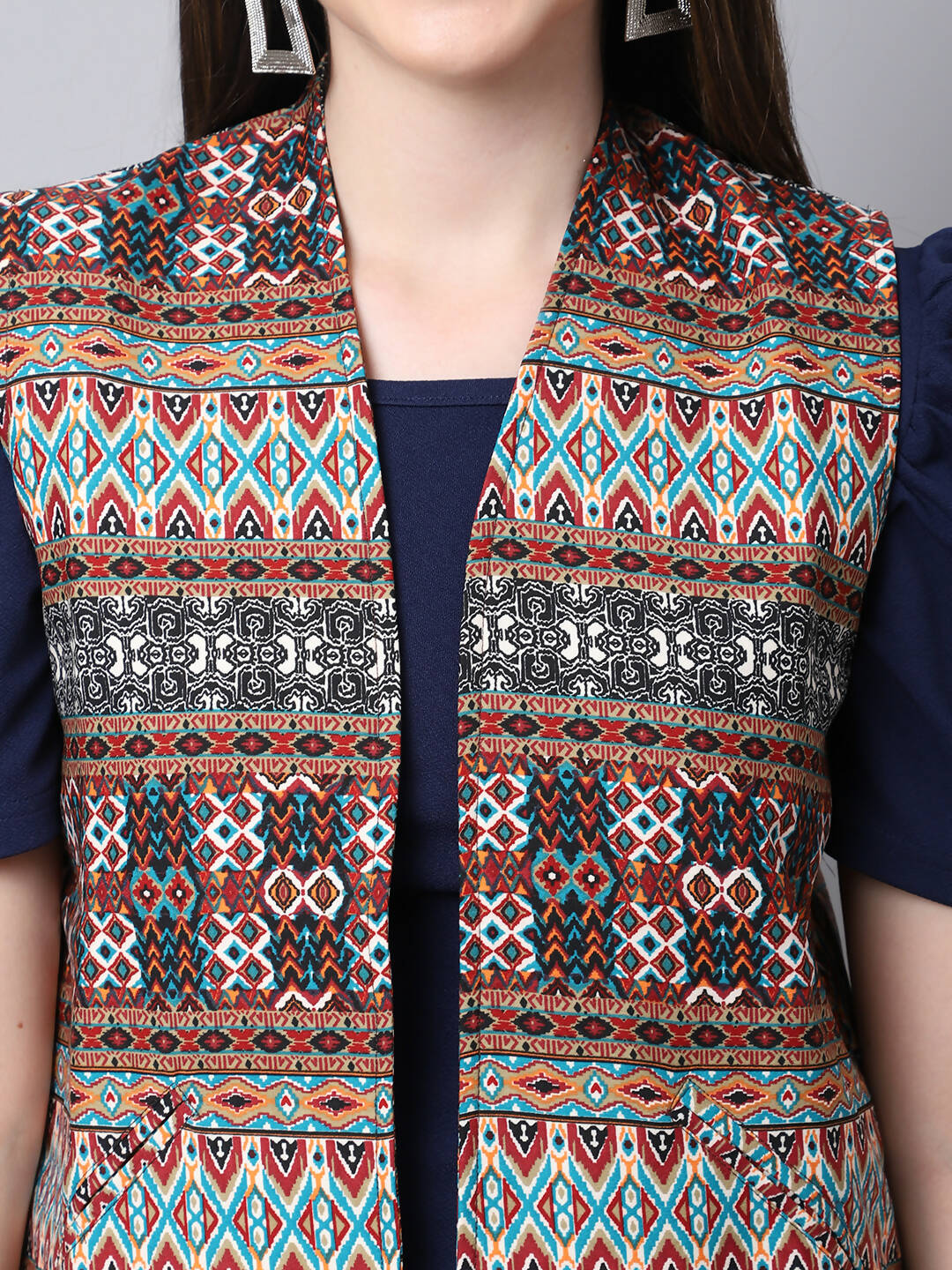 Even Apparels Brown 100% Viscose Rayon Open Front Gillet
