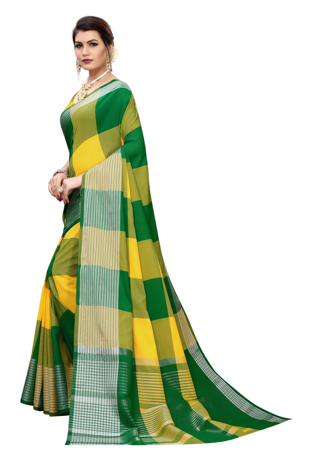 Vamika Yellow Cotton Silk Weaving Saree (Gamma Checks Yellow)