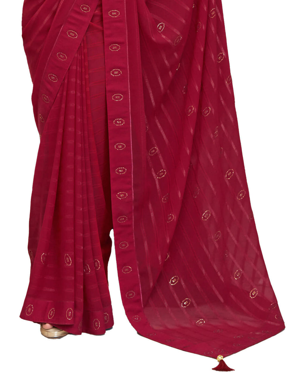 Maroon Georgette Swaroski Work Saree With Unstitched Blouse Piece - Juhi