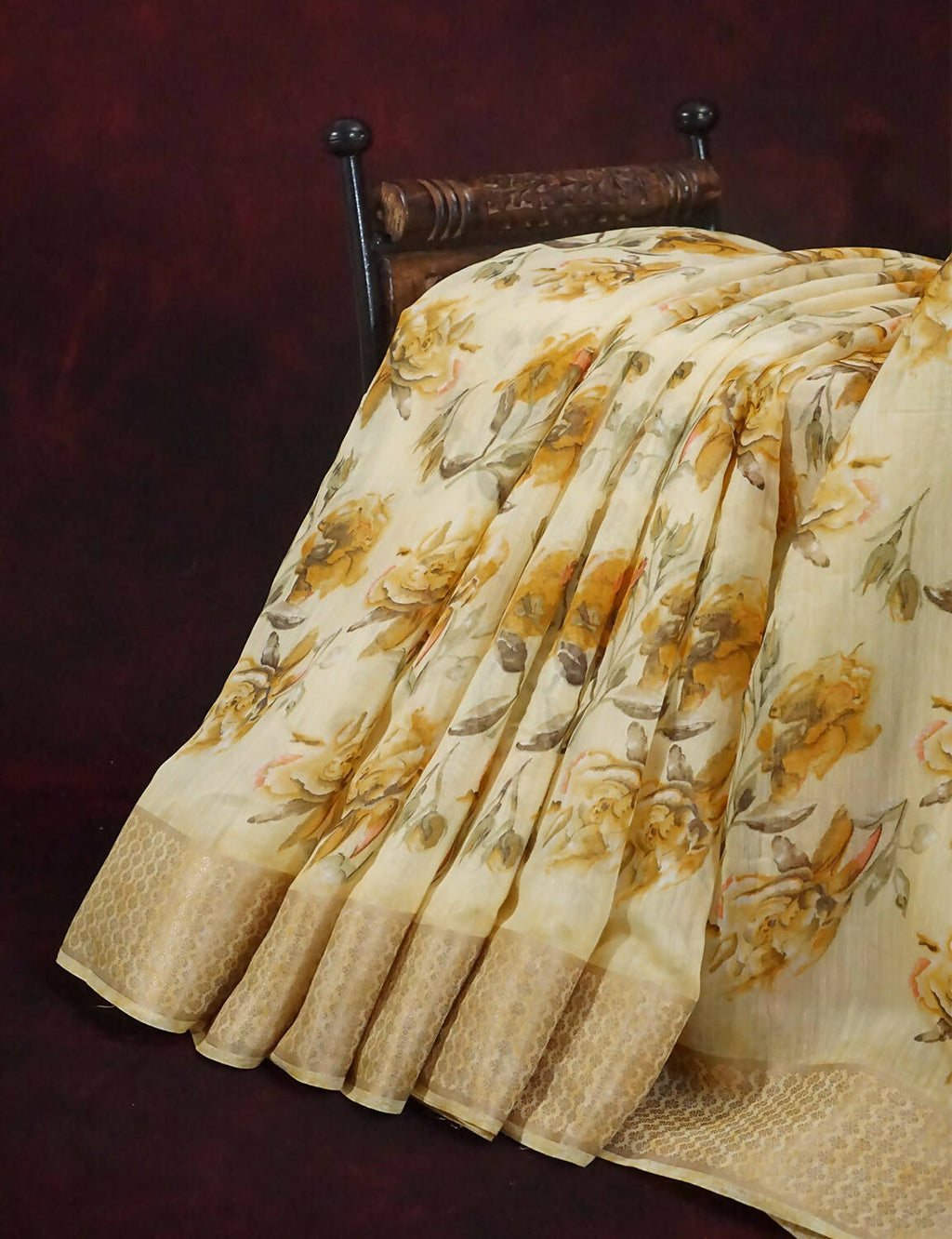 Shades Of Lemon Yellow With Floral Design Semi Chanderi Saree By Gayathri Reddy Designer Studio