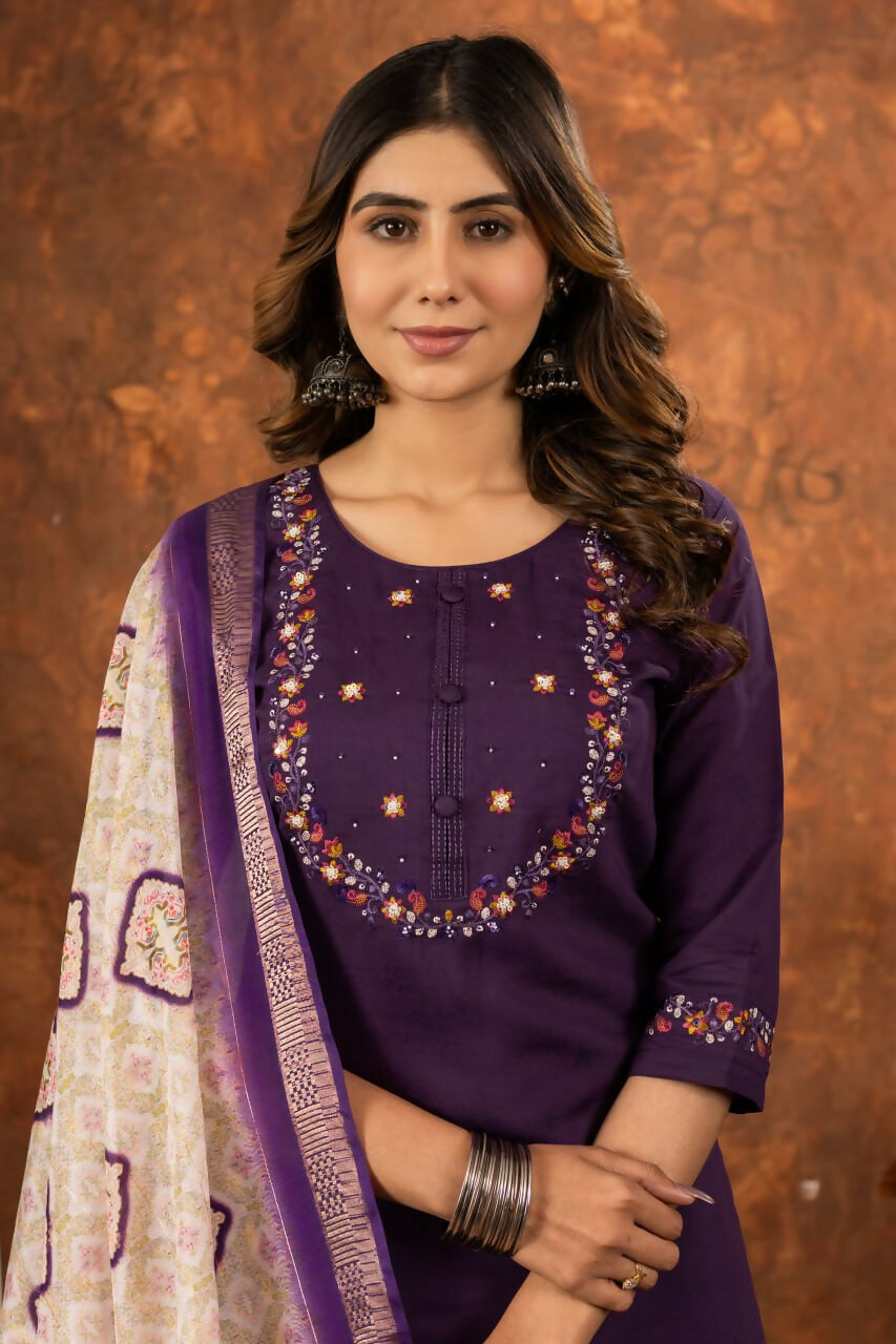 Wine Designer Salwar Suit With Dupatta for Women by Infinity Export