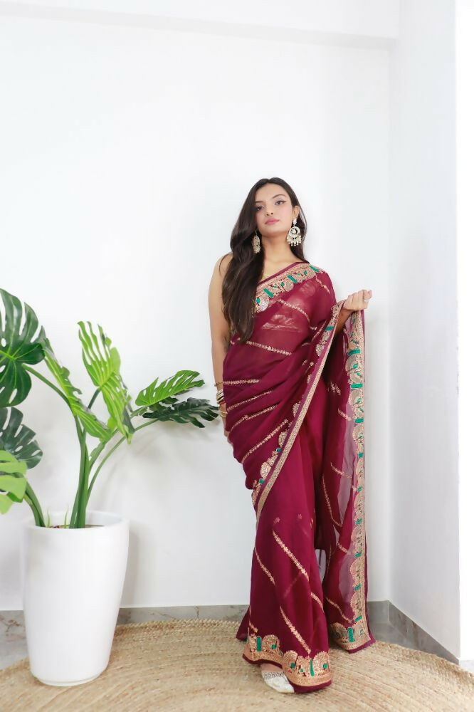 Vamsee Aaradhna Maroon Georgette Saree