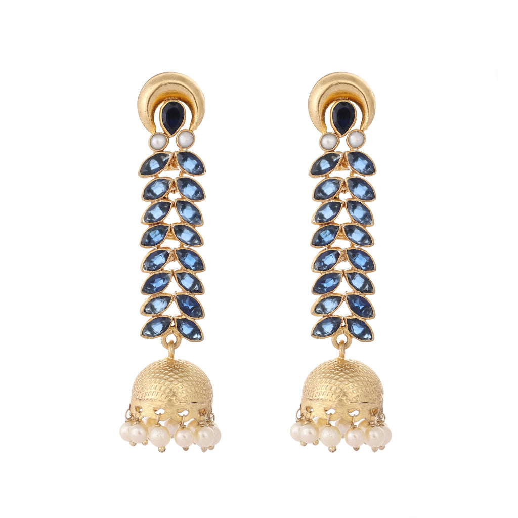 Nuyug 22K Gold-Plated Blue Onyx & Pearl Studded Dome Shaped Jhumkas
