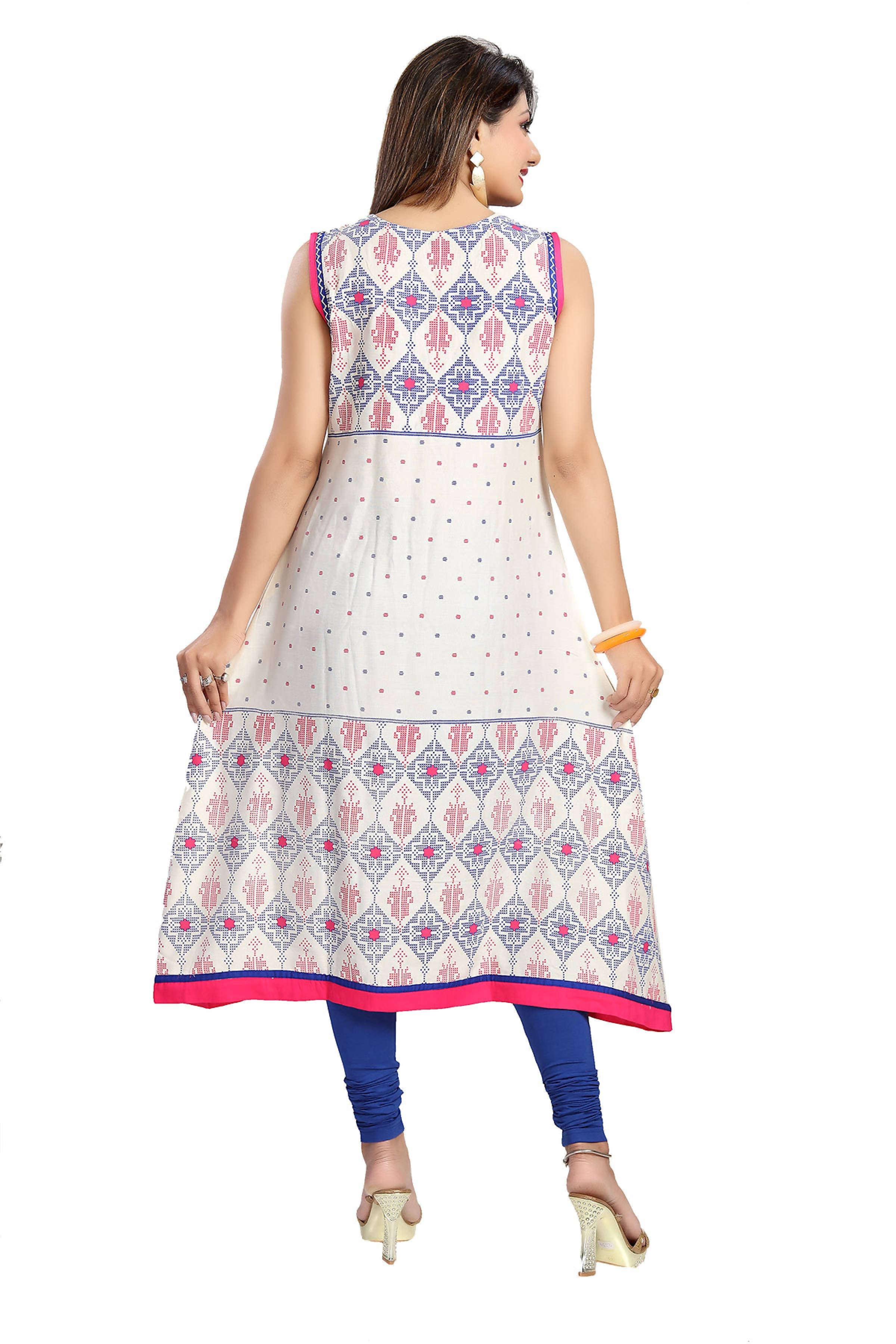 Snehal Creations Print Precious White A-Line Designer Cotton Tunic
