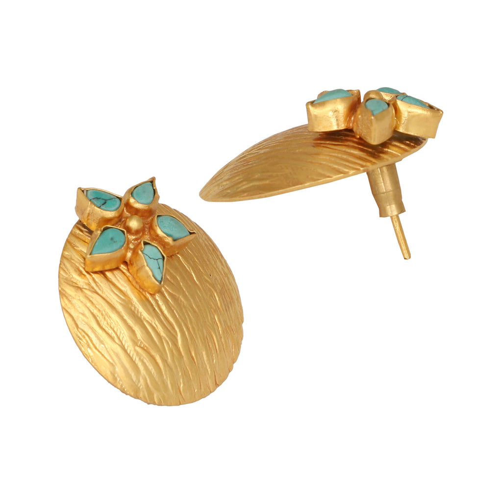 Nuyug 22K Gold-Plated Turquoise Flower Stud Earrings