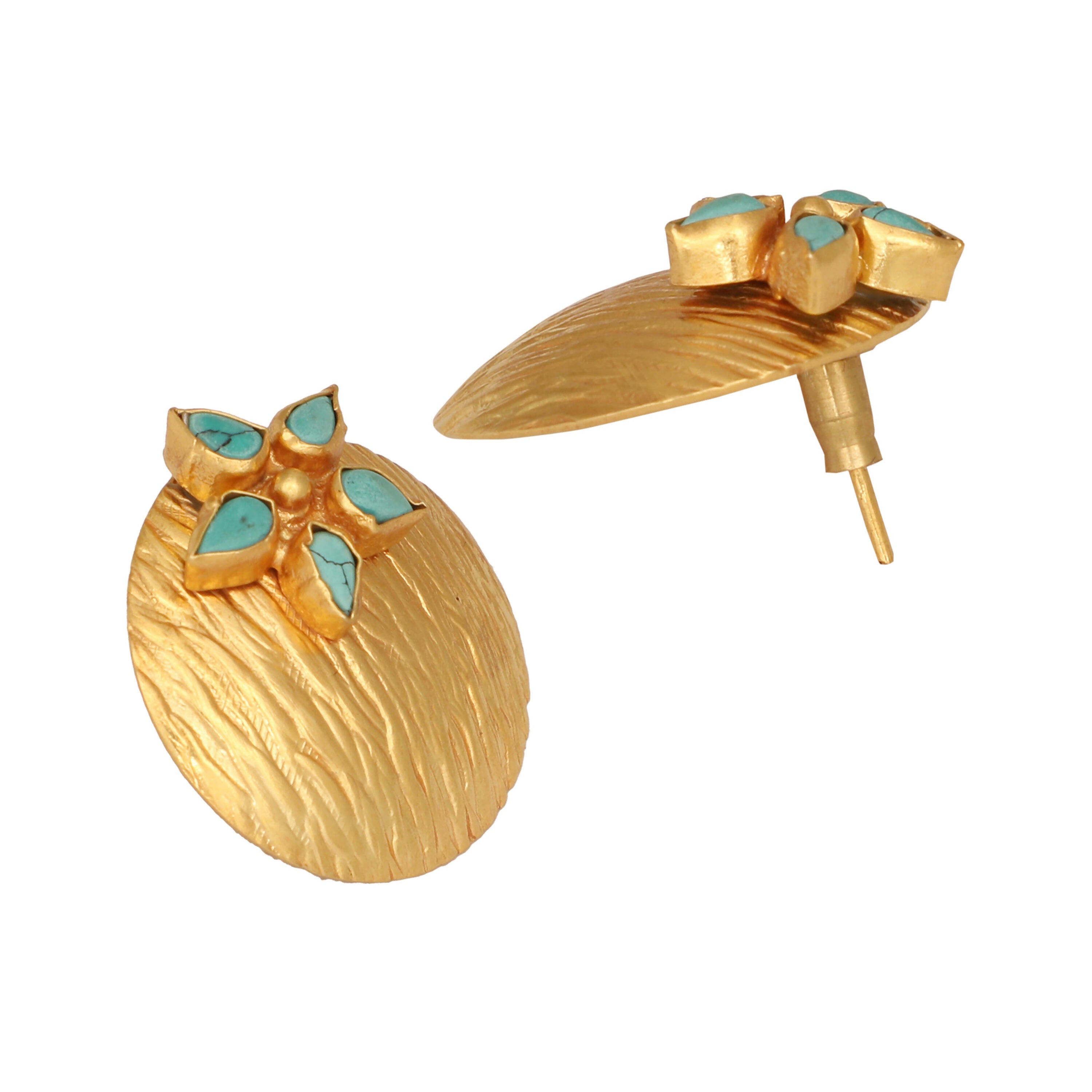 Nuyug 22K Gold-Plated Turquoise Flower Stud Earrings