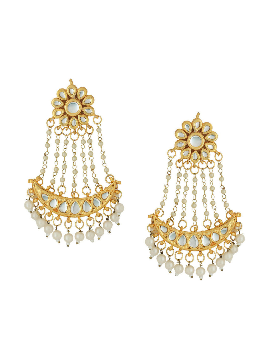 NVR Women Gold-Polished Kundan Chandbali Earrings