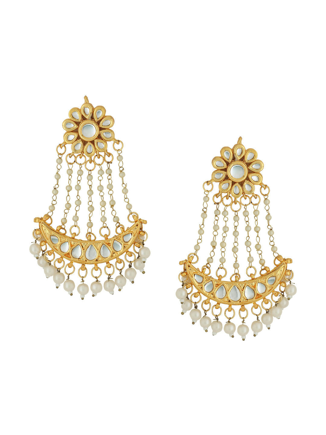 NVR Women Gold-Polished Kundan Chandbali Earrings