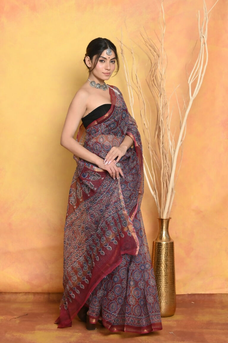 Very Much Indian Pure Kota Cotton Handblock Printed Saree - Grey