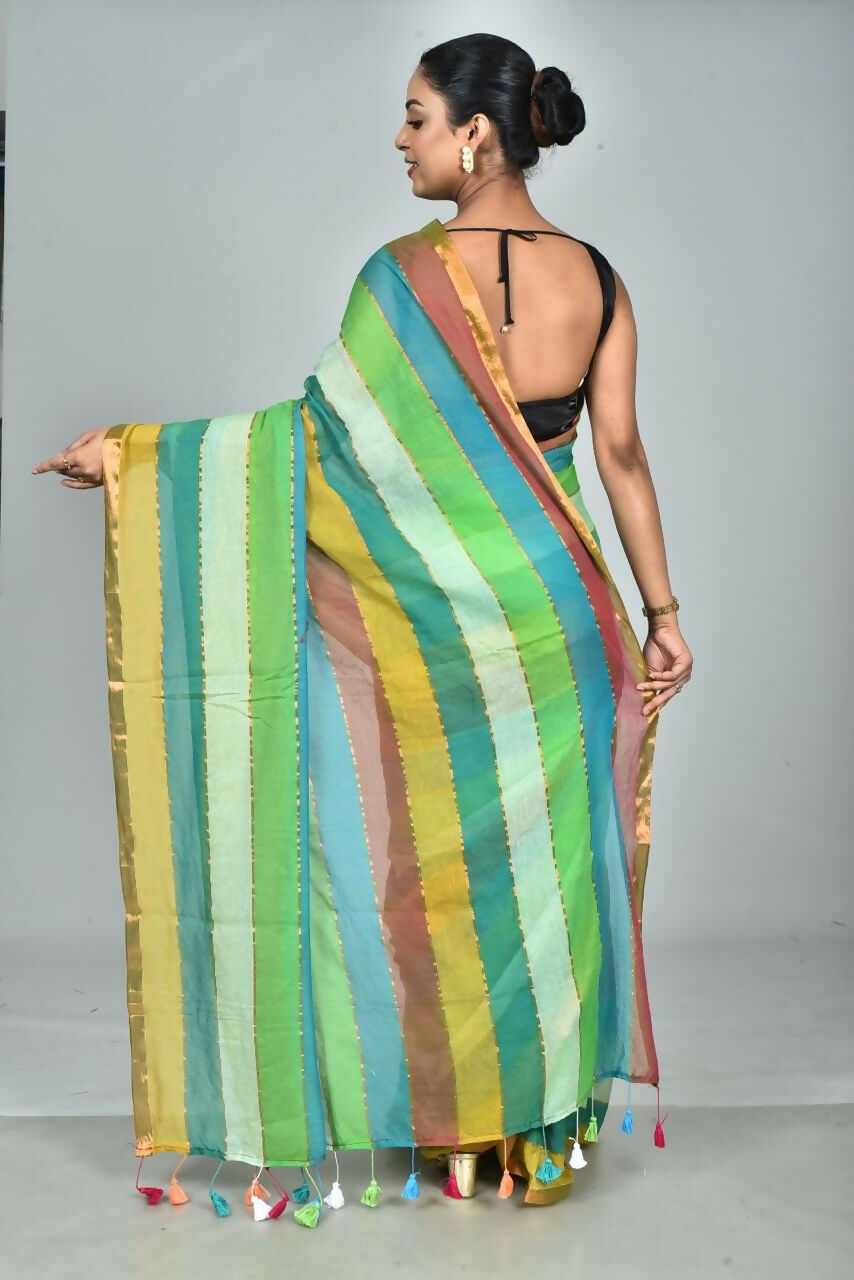 Exclusive Collection Beautiful Multi2 Pure Cotton Woven Handloom Saree With Running Blouse Piece