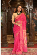 Very Much Indian Handloom Pure Cotton Paithani Radhakrishna Pallu-Rani Pink