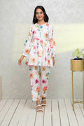Myshka Women White Printed Romantic Florals Co-Ords