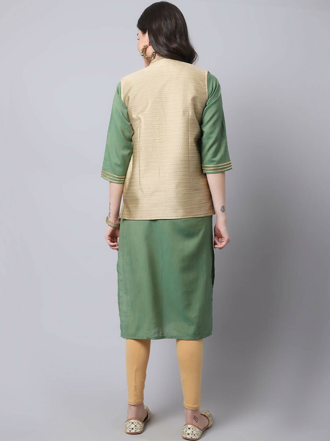 Even Apparels Beige Bansari Silk Open Front Gillet