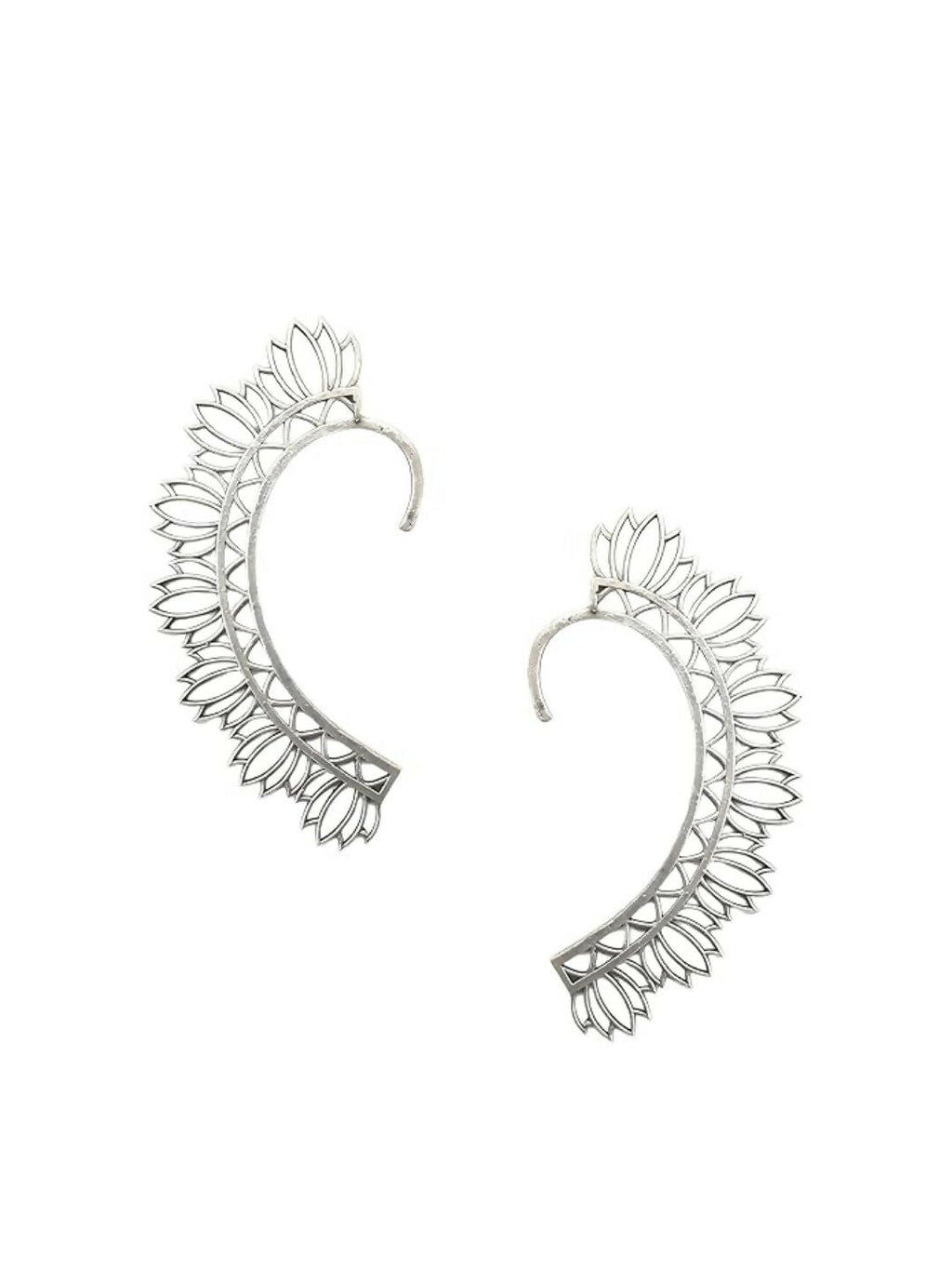 NVR Women Silver Plated Brass Lotus Shape Ear Cuff