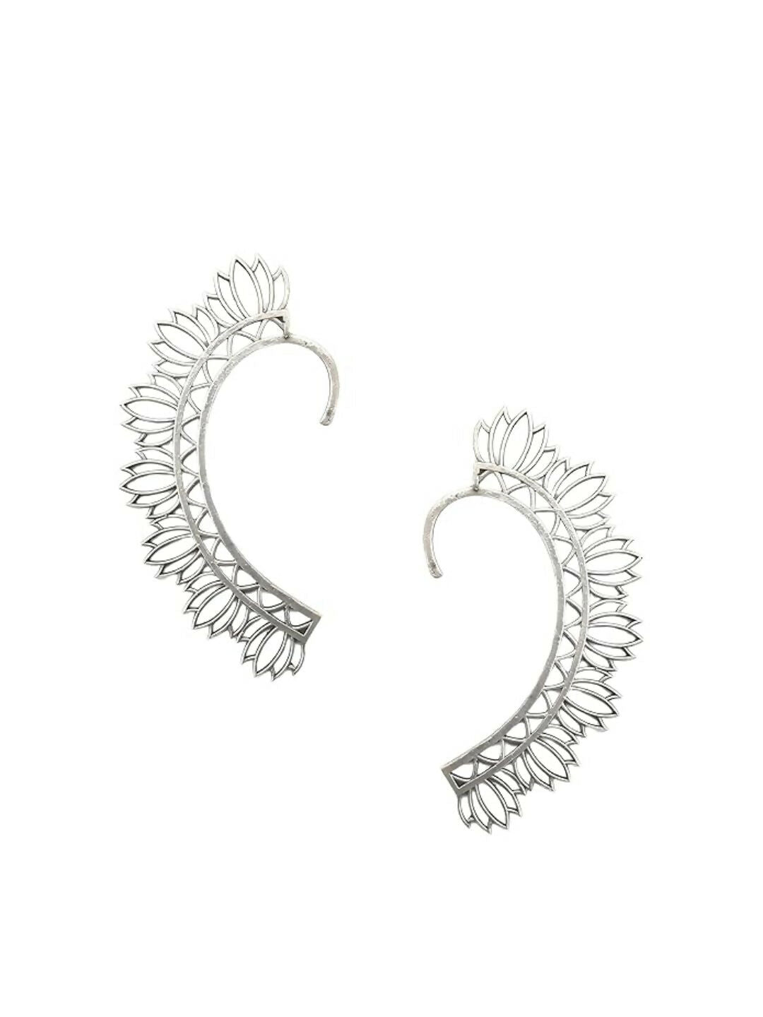 NVR Women Silver Plated Brass Lotus Shape Ear Cuff