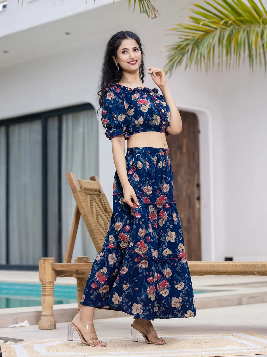 Yufta Cotton Blue Skirt Co-Ord Set