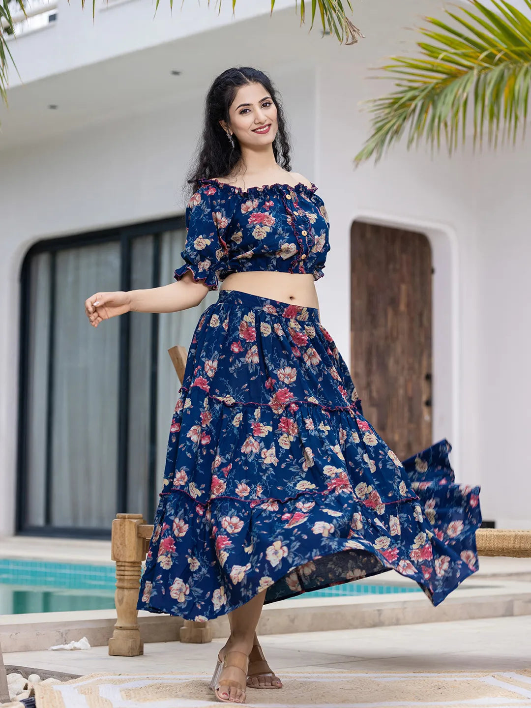 Yufta Cotton Blue Skirt Co-Ord Set