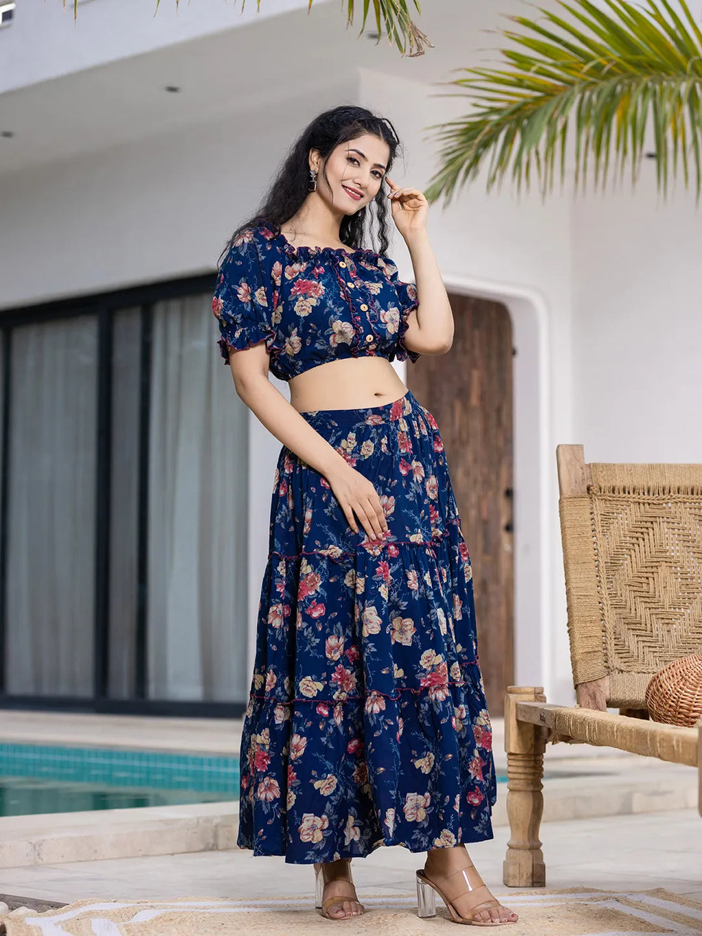 Yufta Cotton Blue Skirt Co-Ord Set