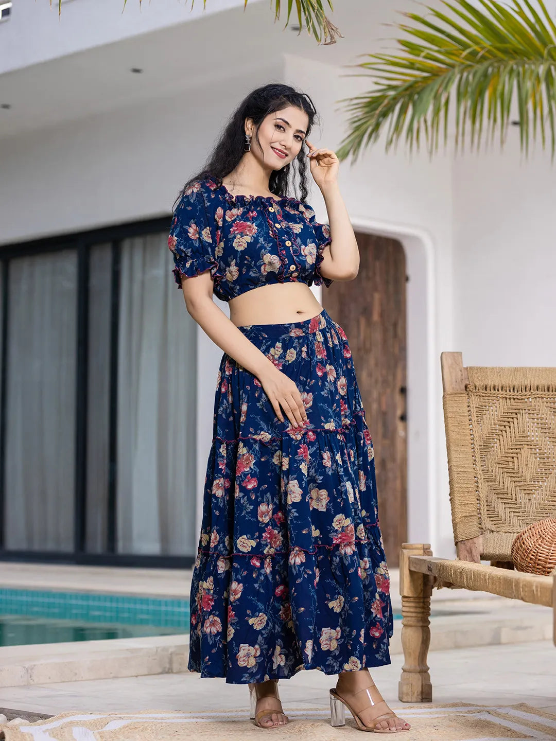 Yufta Cotton Blue Skirt Co-Ord Set