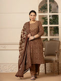 Yufta Cotton Brown Kantha_Work Plus Size Kurta Dupatta Pant Set